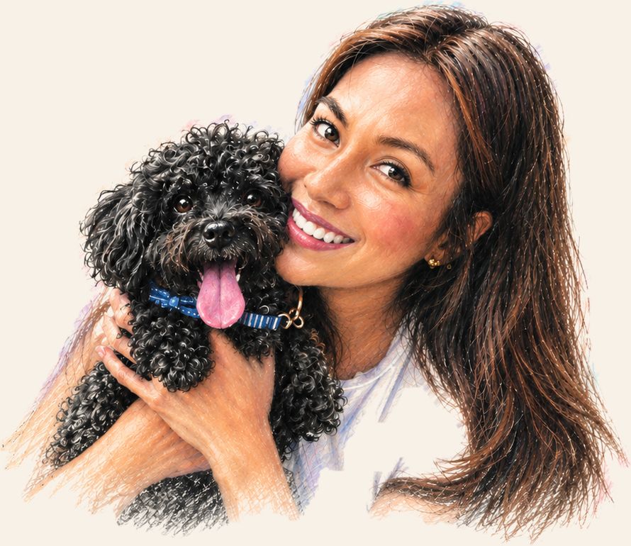 A drawn portrait of Kat holding Ceelo