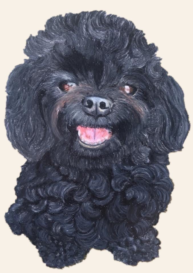 Kat's painting of Ceelo, her own dog, cut out